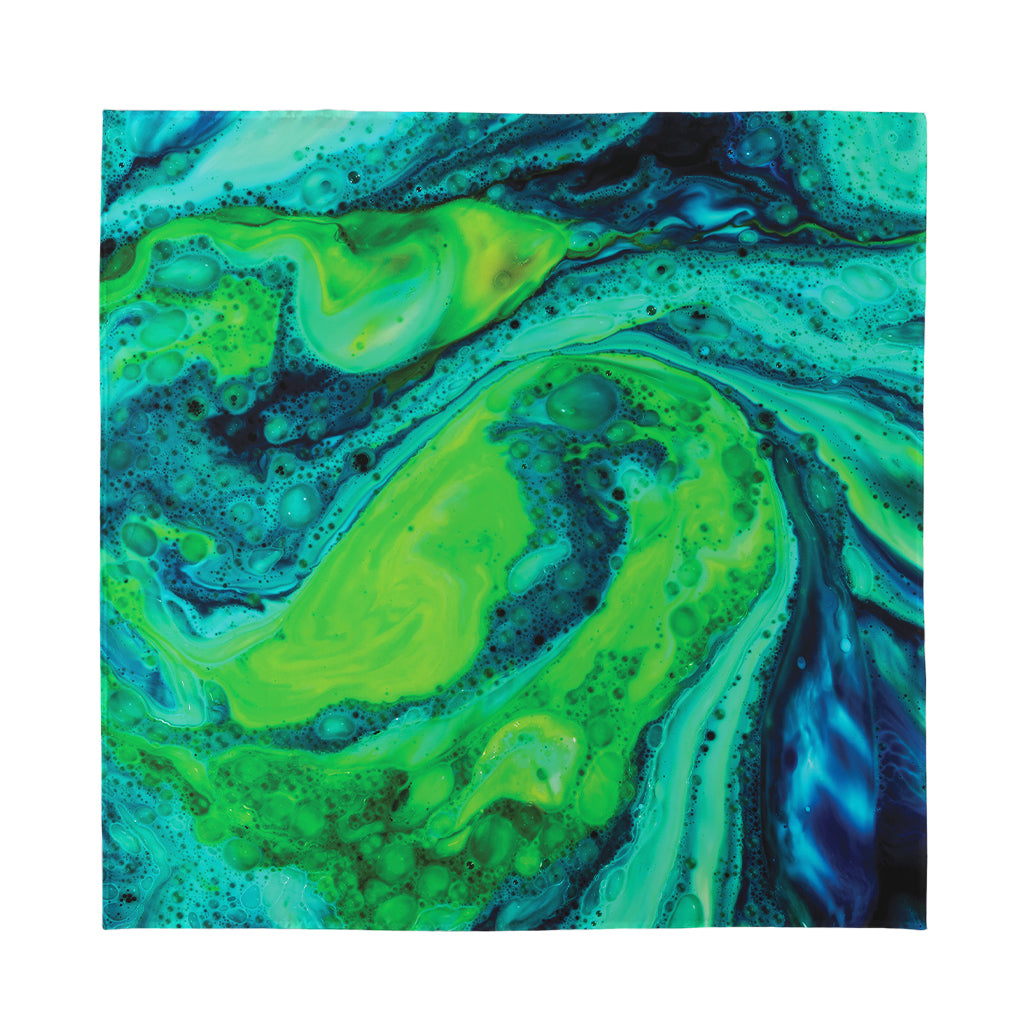 Turquoise And Green Acid Melt Print Silk Bandana