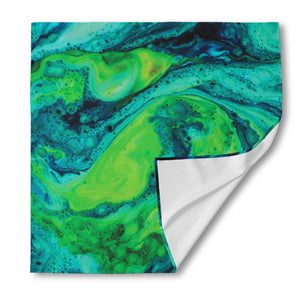 Turquoise And Green Acid Melt Print Silk Bandana