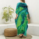 Turquoise And Green Acid Melt Print Silk V-Neck Kaftan Dress