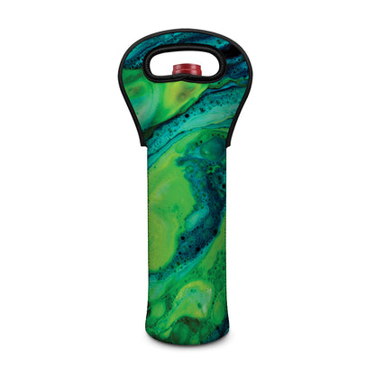Turquoise And Green Acid Melt Print Single Neoprene Wine Tote