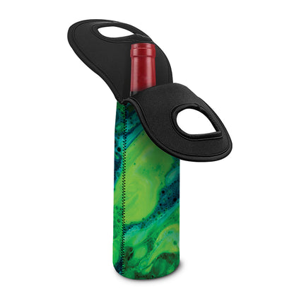 Turquoise And Green Acid Melt Print Single Neoprene Wine Tote
