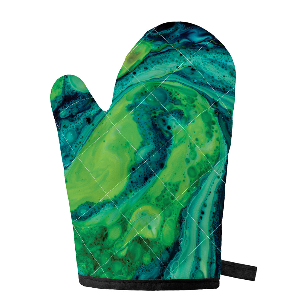 Turquoise And Green Acid Melt Print Single Oven Mitt
