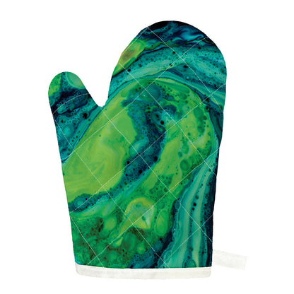 Turquoise And Green Acid Melt Print Single Oven Mitt