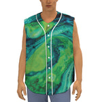 Turquoise And Green Acid Melt Print Sleeveless Baseball Jersey