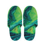 Turquoise And Green Acid Melt Print Slippers