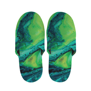 Turquoise And Green Acid Melt Print Slippers