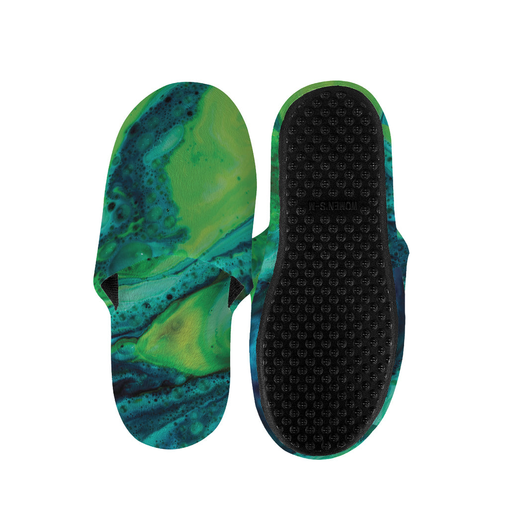 Turquoise And Green Acid Melt Print Slippers