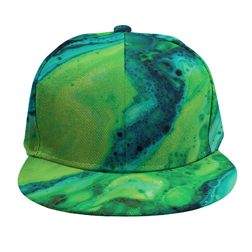 Turquoise And Green Acid Melt Print Snapback Cap