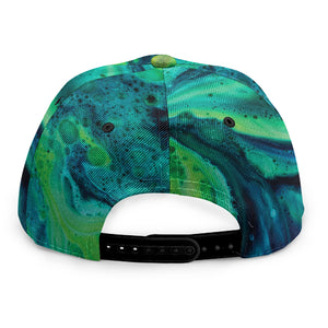 Turquoise And Green Acid Melt Print Snapback Cap