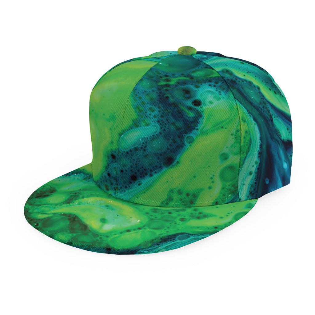 Turquoise And Green Acid Melt Print Snapback Cap