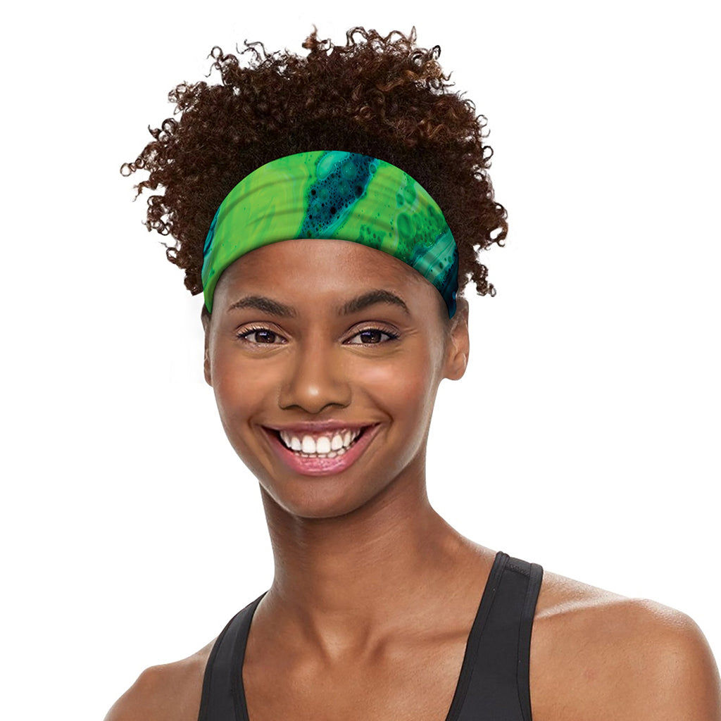 Turquoise And Green Acid Melt Print Sports Headband