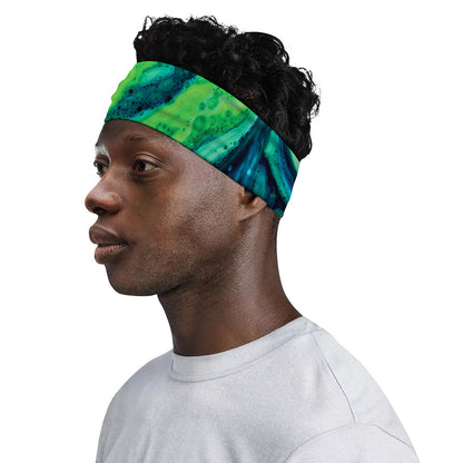 Turquoise And Green Acid Melt Print Sports Headband