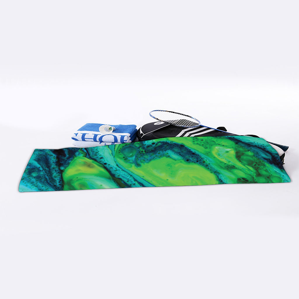 Turquoise And Green Acid Melt Print Sports Towel