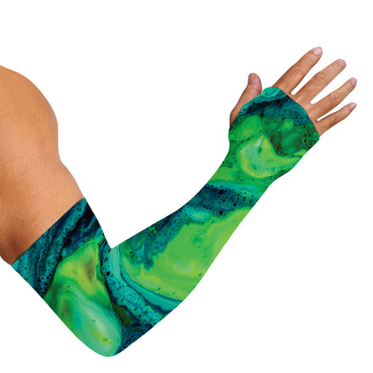Turquoise And Green Acid Melt Print Sun Protection Arm Sleeves
