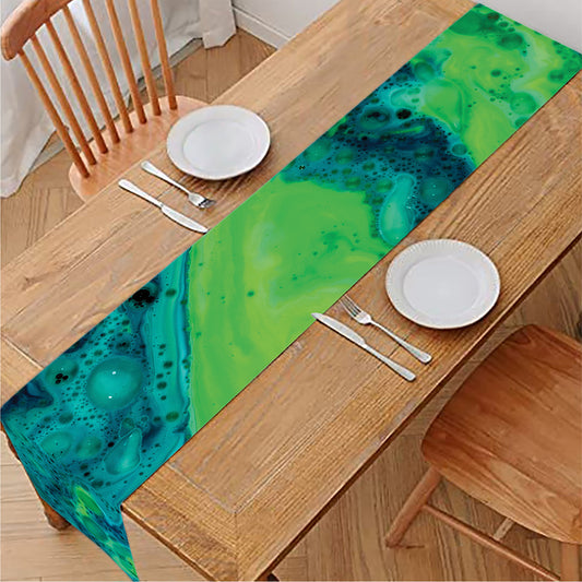 Turquoise And Green Acid Melt Print Table Runner