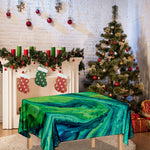 Turquoise And Green Acid Melt Print Tablecloth