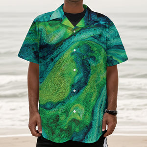 Turquoise And Green Acid Melt Print Textured Short Sleeve Shirt