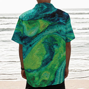 Turquoise And Green Acid Melt Print Textured Short Sleeve Shirt