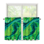 Turquoise And Green Acid Melt Print Tier Curtains