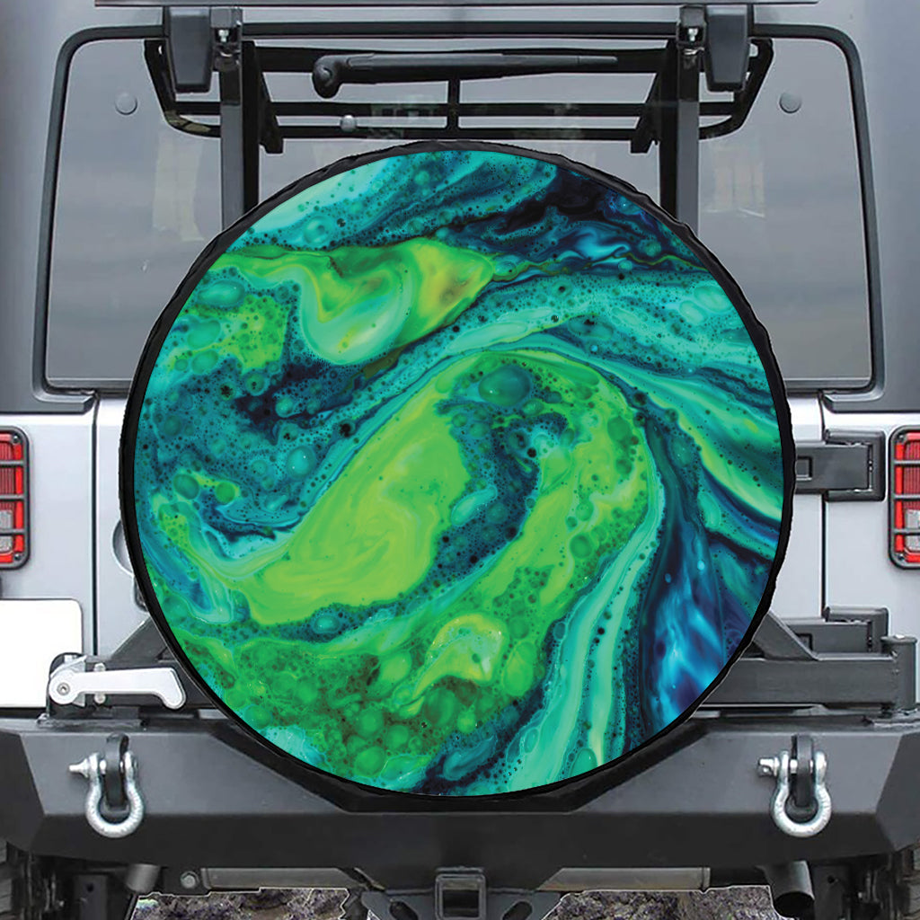 Turquoise And Green Acid Melt Print Tire Cover