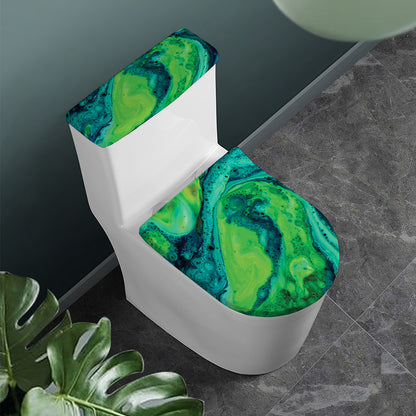 Turquoise And Green Acid Melt Print Toilet Lid And Tank Cover Set