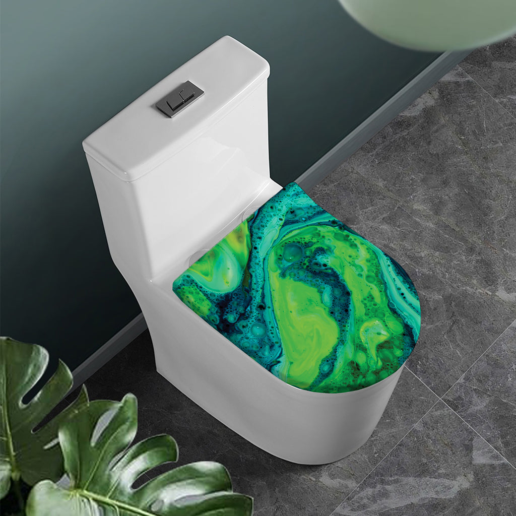 Turquoise And Green Acid Melt Print Toilet Lid Cover