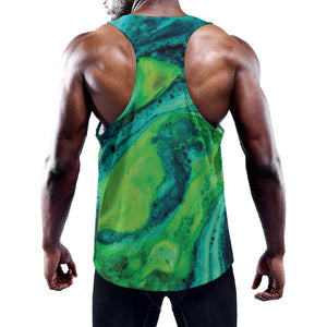 Turquoise And Green Acid Melt Print Training Tank Top