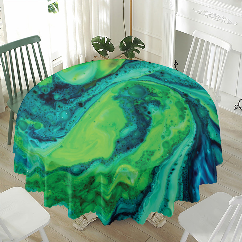 Turquoise And Green Acid Melt Print Waterproof Round Tablecloth