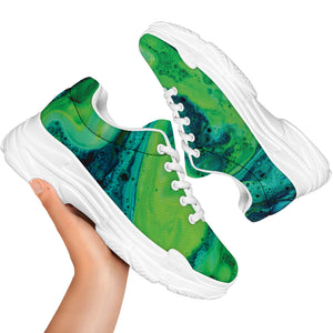 Turquoise And Green Acid Melt Print White Chunky Shoes