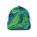 Turquoise And Green Acid Melt Print White Mesh Trucker Cap