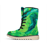 Turquoise And Green Acid Melt Print Winter Boots