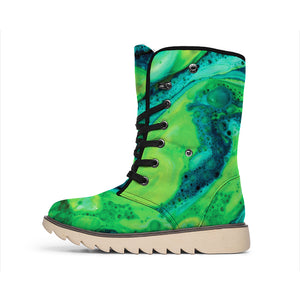 Turquoise And Green Acid Melt Print Winter Boots