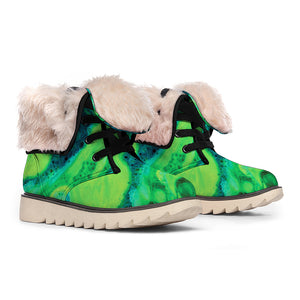 Turquoise And Green Acid Melt Print Winter Boots