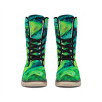 Turquoise And Green Acid Melt Print Winter Boots