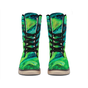 Turquoise And Green Acid Melt Print Winter Boots