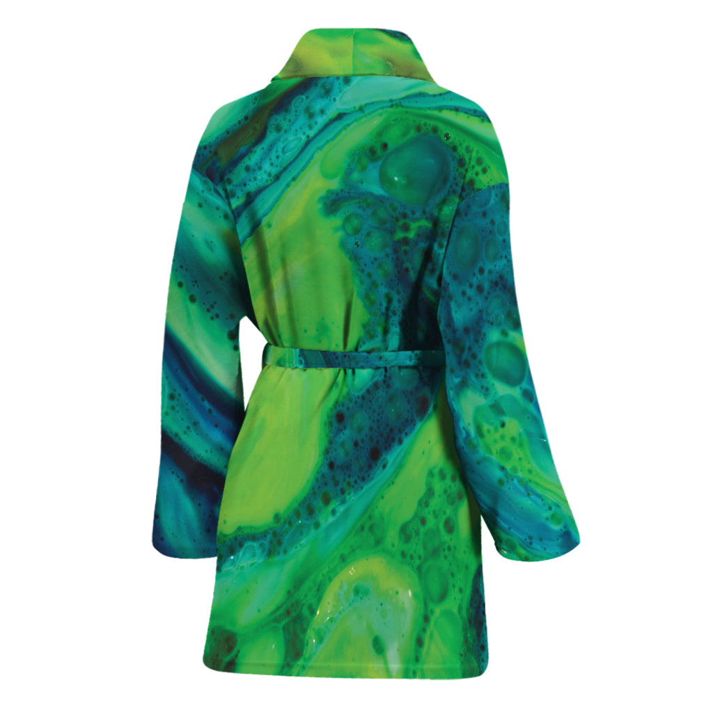 Turquoise And Green Acid Melt Print Women's Bathrobe