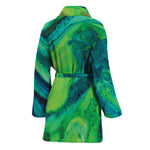 Turquoise And Green Acid Melt Print Women's Bathrobe