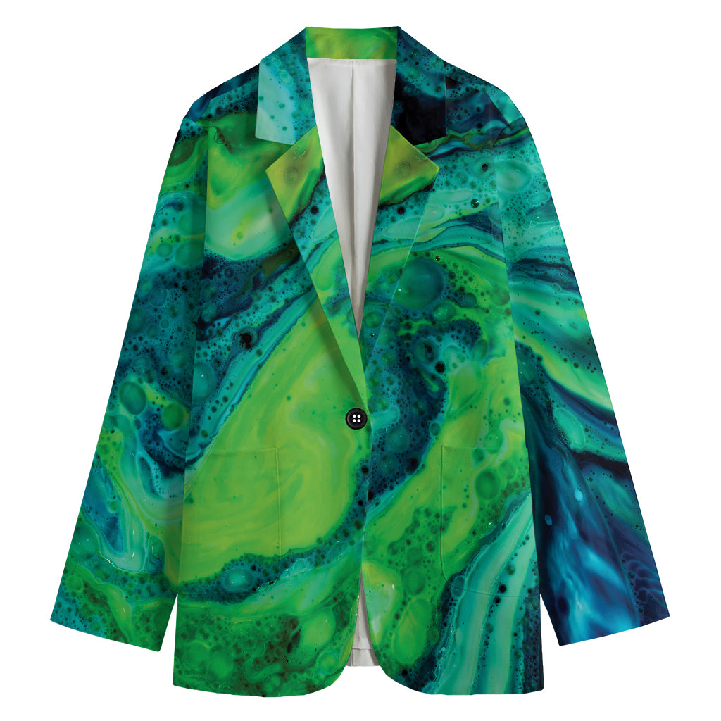 Turquoise And Green Acid Melt Print Women's Blazer