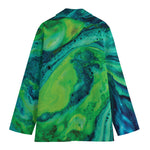 Turquoise And Green Acid Melt Print Women's Blazer