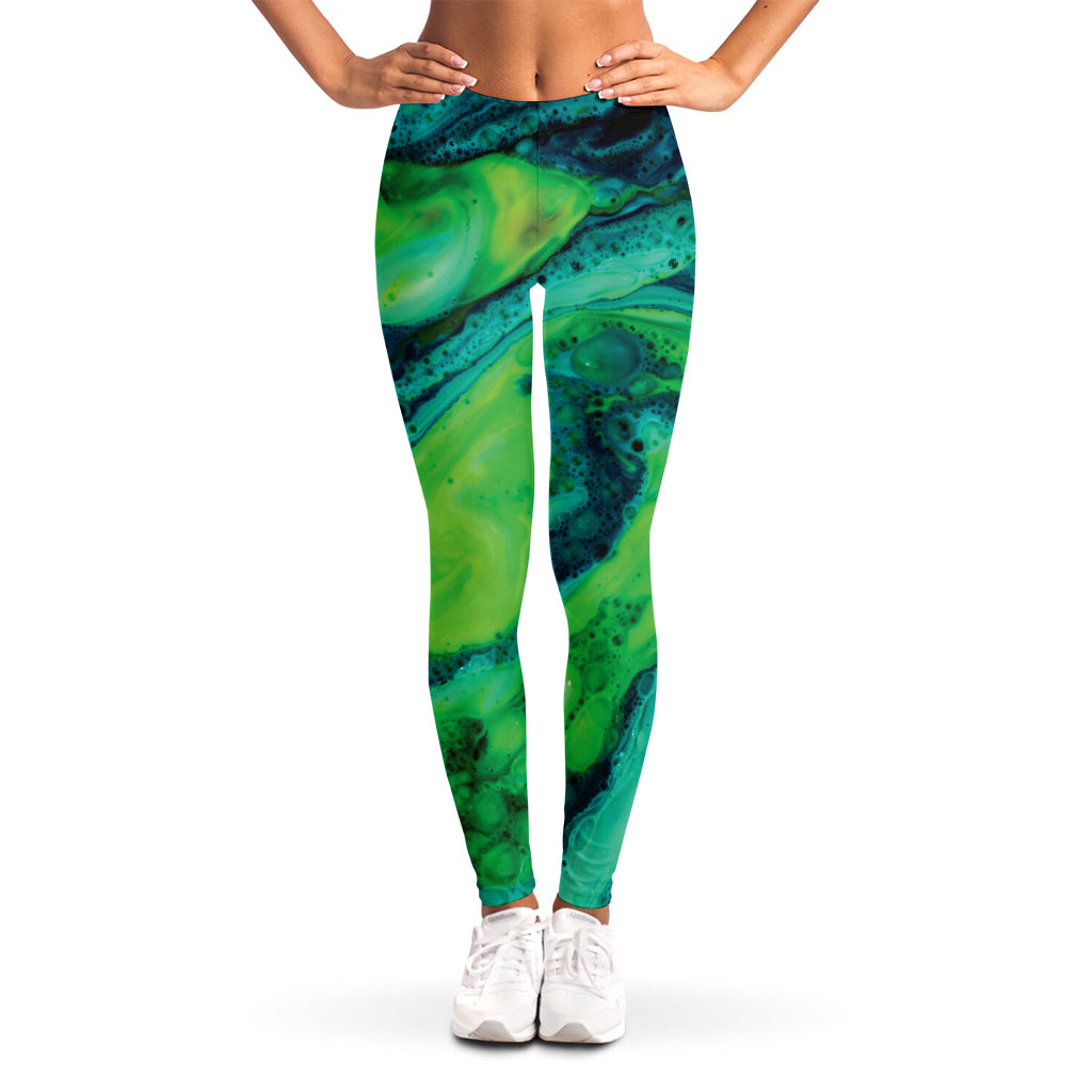 Turquoise And Green Acid Melt Print Women's Leggings