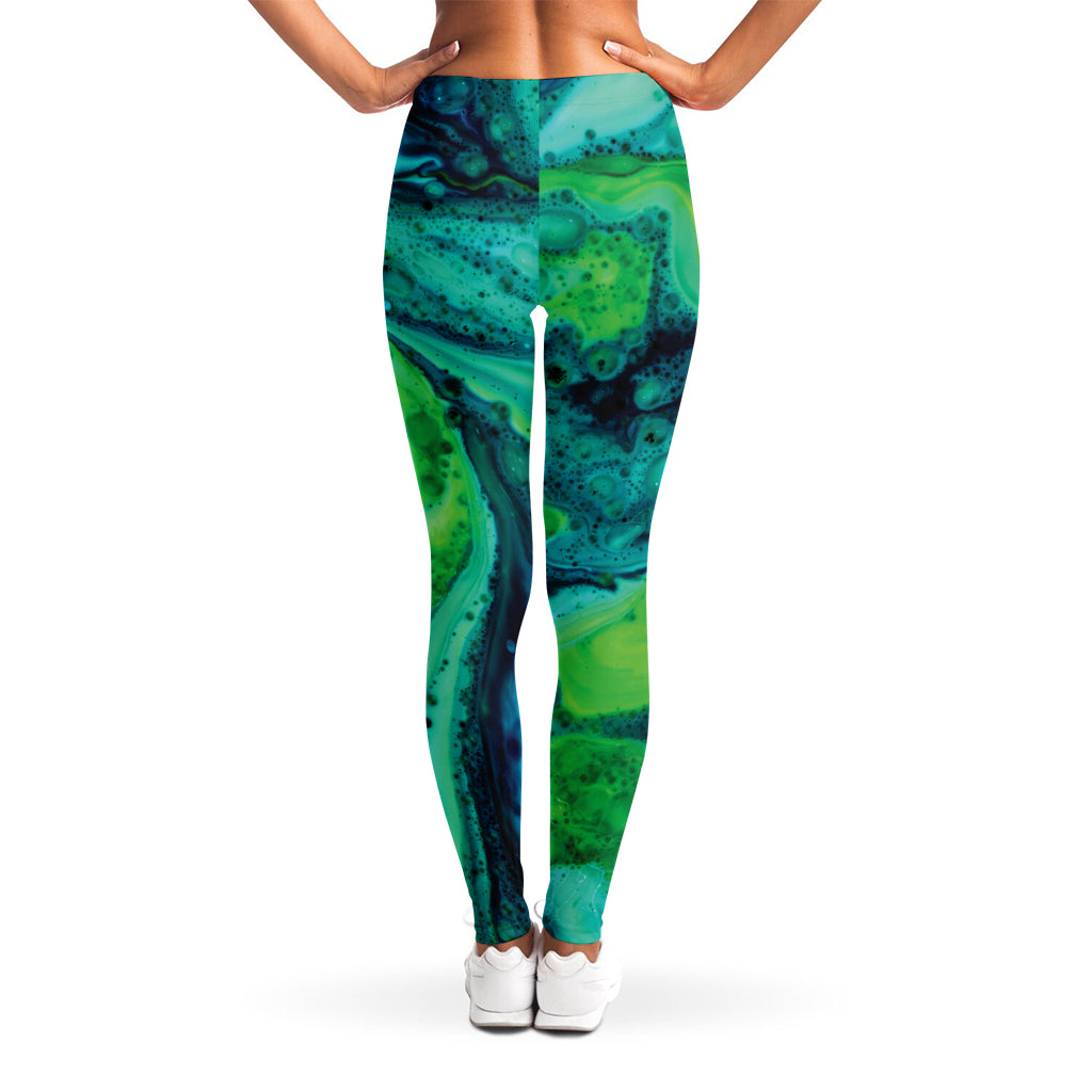 Turquoise And Green Acid Melt Print Women's Leggings