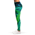 Turquoise And Green Acid Melt Print Women's Leggings