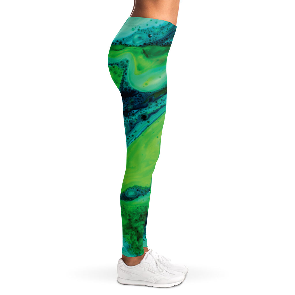 Turquoise And Green Acid Melt Print Women's Leggings