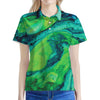 Turquoise And Green Acid Melt Print Women's Polo Shirt