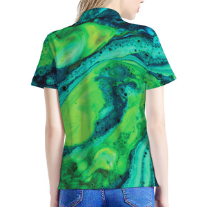 Turquoise And Green Acid Melt Print Women's Polo Shirt