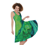 Turquoise And Green Acid Melt Print Women's Sleeveless Dress