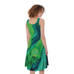 Turquoise And Green Acid Melt Print Women's Sleeveless Dress