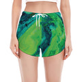 Turquoise And Green Acid Melt Print Women's Split Running Shorts