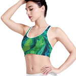 Turquoise And Green Acid Melt Print Women's Sports Bra