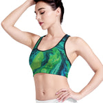 Turquoise And Green Acid Melt Print Women's Sports Bra